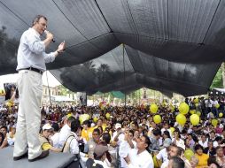 Marcelo Ebrard participa durante el evento en apoyo a Silvano Aureoles Conejo, candidato por el PRD al gobierno de Michoacán. NTX  /