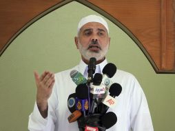 El líder del Gobierno de Hamás en Gaza, Ismael Haniyeh, pronuncia un discurso. EFE  /
