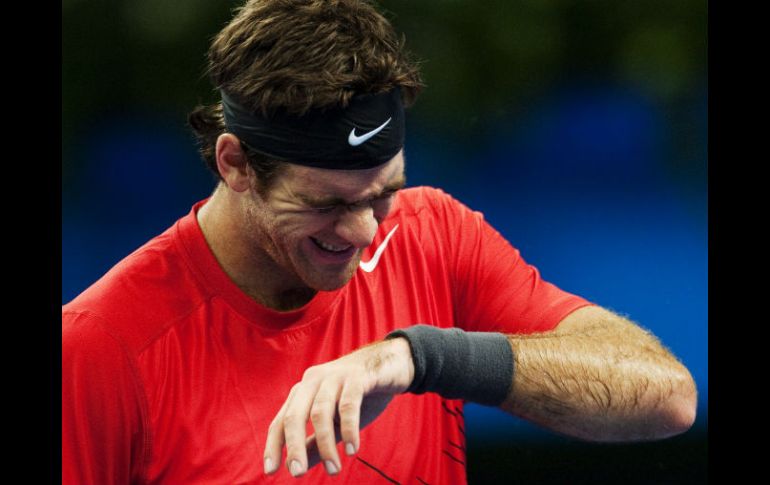 El tenista argentino Juan Martin Del Potro durante el encuentro de raquetas con James Blake. AFP  /