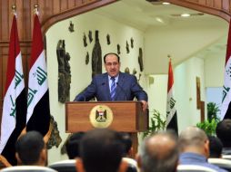 Nuri al Maliki, durante una rueda de prensa en Bagdad, Irak, hoy, sábado 22 de octubre de 2011. EFE  /