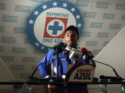 Yosgart Gutierrez, cancerbero del CruzAzul, durante una conferencia de prensa. MEXSPORT  /