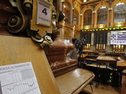 Interior del Palacio de la Bolsa de Madrid, cuyo principal indicador es el Ibex 35. EFE  /