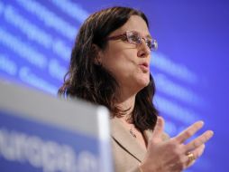 Cecilia  Malmstrom habla durante una conferencia de prensa del enfoque global de la migración y la movilidad en la sede de la UE. AFP  /
