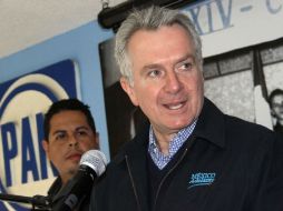 El aspirante blanquiazul, Santiago Creel, durante su visita en Querétaro. EL UNIVERSAL  /