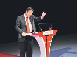 El alcalde Aristóteles Sandoval en el Teatro Diana, durante su discurso con motivo del Segundo Informe de Gobierno.  /