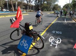 Estudiantes del ITESO se encargaron de crear la ciclovía de manera simbólica en el sitio el pasado 3 de noviembre.  /