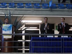 El Representante del gobernador del estado de Jalisco; Ismael Meneses, dirigente de la Asociación de Natación y Kiril Todorov.  /