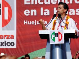 El candidato a la Presidencia de México por el PRI, Enrique Peña Nieto, encabezando un encuentro en la Huasteca hidalguense. NTX  /