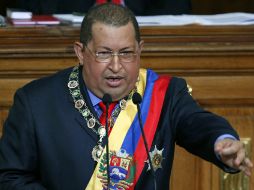 El presidente de Venezuela, Hugo Chávez, presenta el informe anual de su gestión ante el congreso. EFE  /