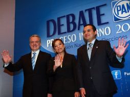 Los precandidatos presidenciales del PAN Santiago Creel, Ernesto Cordero y Josefina Vázquez Mota participaron en un debate. EFE  /