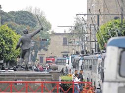 La manifestación en el Centro provocó que el servicio de trolebuses fuera suspendido.  /