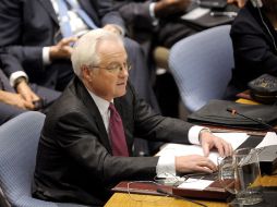 El embajador ruso ante la ONU, Vitaly Churkin, habla durante la reunión del Consejo de Seguridad. EFE  /