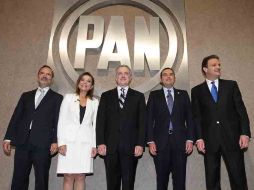 Gustavo Madero, Josefina Vázquez Mota, Santiago Creel, Ernesto Cordero y José Espina hoy en la sede del PAN. NTX  /