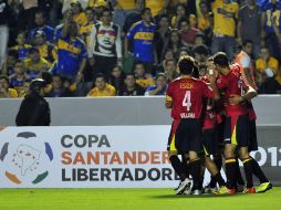 Los elementos de la Unión Española celebran su pase a la segunda fase de la Copa Libertadores. EFE  /