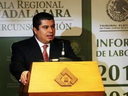 Noé Corzo Corral, durante la presentación de su primer Informe de actividades.  /