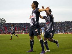 Aldo de Nigris de Monterrey celebrando un gol, durante el juego contra San Luis. MEXSPORT  /