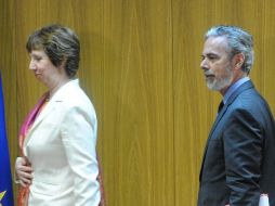 La responsable de Política Exterior de la UE, Catherine Ashton, en una rueda de prensa con el ministro brasileño, Antonio Patriota. EFE  /