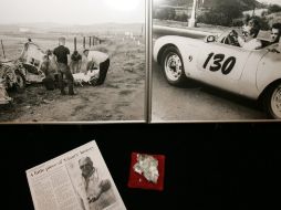 Recuerdos de James Dean: foto de su accidente, su última fotografía en vida y un trozo del ''Little Bastard''. ARCHIVO  /