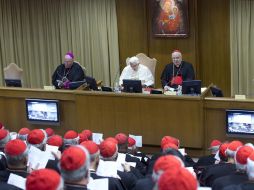 El Papa Benedicto XVI (centro) se reúne con cardenales en el Aula Nuova en la Ciudad del Vaticano. EFE  /