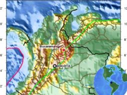 Mapa de la ubicación del epicentro del temblor del 24 de febrero en Colombia, proporcionado por el USGS.  ESPECIAL  /