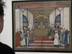 Gobelino que representa al Emperador Mogol Bahadur Shah II en Darbar. EFE  /