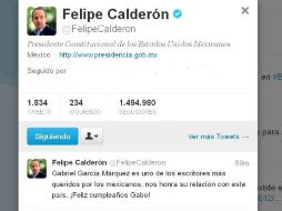 Por Twitter, el Presidente felicita al escritor. ESPECIAL  /