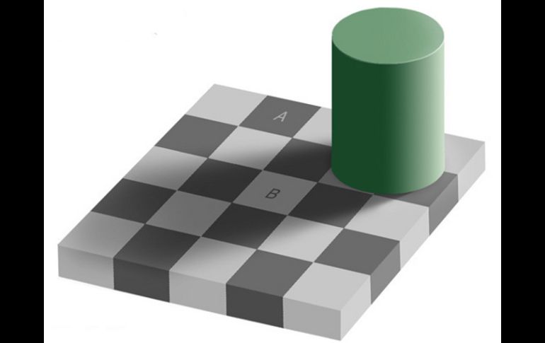 El cerebro nos engaña: Los cuadrados marcados A y B son del mismo tono de gris. ESPECIAL  /