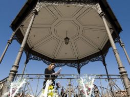 La presidenta de la de la Asociación 11-M Afectados de Terrorismo, Pilar Manjón, durante el acto celebrado en la Plaza de Cervates. EFE  /