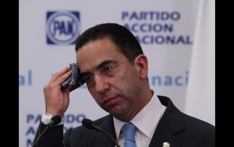 Lozano, durante la rueda de prensa de hoy. Dijo que en el PAN se respetan los derechos políticos de los militantes. NTX  /