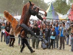 Caballos de madera y plástico que se funden con el cuerpo del artista son la sensación en Costa Rica. REUTERS  /