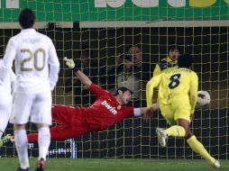 Acción del gol del empate del Villarreal ante el Real Madrid. AP  /