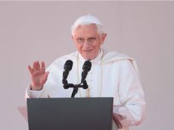 El Papa leyó su discurso en el aeropuerto internacional de Guanajuato. NTX  /