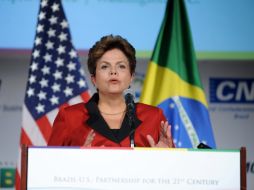 La Presidenta de Brasil, Dilma Rousseff, en la Cámara de Comercio de Estados Unidos en Washington DC. EFE  /