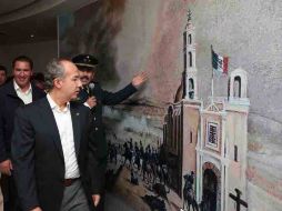 En su visita a Puebla, Calderón estuvo en el Museo Interactivo ''Rafael Padilla'', en el marco de los festejos del 5 de mayo. NTX  /