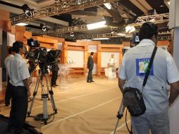 Ya todo luce listo en el World Trade Center donde tendrá lugar el encuentro entre candidatos. NOTIMEX  /