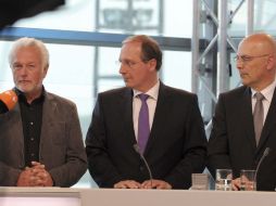 Los principales candidatos de Schleswig-Holstein, Wolfgang Kubicki (iz), Jost de Jager (c) y Torsten Albig (d). EFE  /