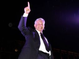 Andrés Manuel López Obrador durante celebración en el Zócalo de la Ciudad de México, luego del primer debate. EL UNIVERSAL  /