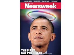 En la revista Newsweek, Obama aparece retratado con una aureola con los colores del arcoiris (símbolo de la comunidad gay). ESPECIAL  /