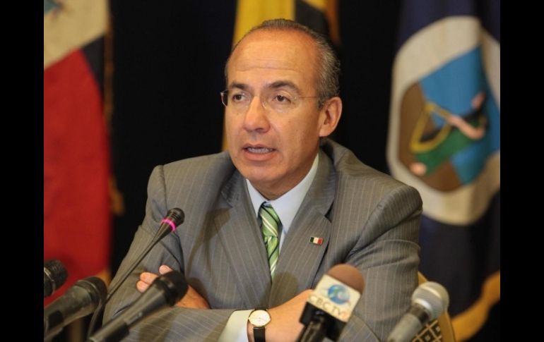 El presidente Felipe Calderón Hinojosa durante una conferencia como parte de la II Cumbre México- Caricom. NTX  /