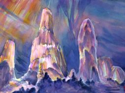 Un camino iluminado muestra obras de arte creadas por el paso continuo del agua a través de los tiempos.  /