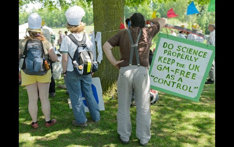 Asistentes protestan por el cultivo al aire libre. AFP  /