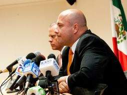 Enrique Alfaro en una rueda de prensa en las instalaciones de Coparmex hizo la presentación de Principios 9 y 10. ESPECIAL  /