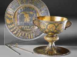 Cáliz, patena y pajilla empleados en la celebración eucarística durante la Alta Edad Media. EFE  /