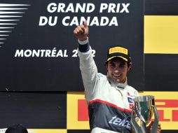 Sergio Pérez por fin subió al podio después de cuatro carreras sin sumar unidades. AFP  /