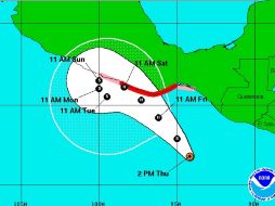 Imagen de Centro Nacional de Huracanes sobre la trayectoria prevista para ''Carlotta'' en los próximos cinco días. ESPECIAL  /