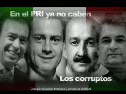 Imagen del spot de Acción Nacional contra el PRI, tomada de YouTube, donde se acusa a Deschamps y Yarrington de corruptos, entre otros.  /