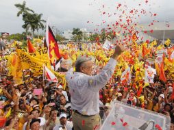 López Obrador se dirige a miles de seguidores en su natal Tabasco. NTX  /