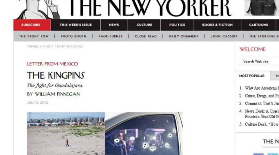 En la imagen, tomada del sitio web de ''The New Yorker'', la investigación ''Los capos. La lucha por Guadalajara'' de William Finnegan.  /