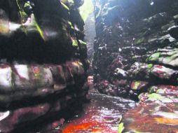 Con ambas manos se pueden tocar las paredes del cañón, con sus aguas color de té, debido a los taninos de las plantas de la selva.  /