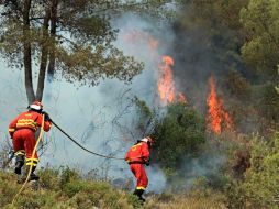Cuarenta y siete medios aéreos y 2 mil terrestres participan en las labores de extinción. EFE  /